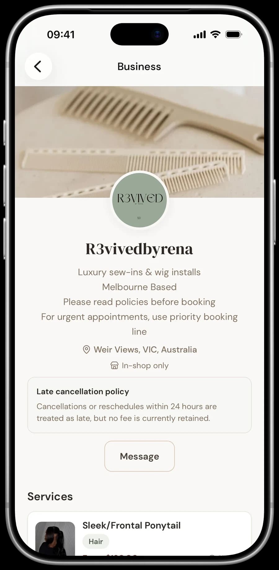Glowa iPhone app: business profile, services and messaging