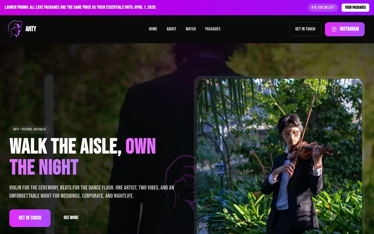 Screenshot of Anty Entertainment website homepage
