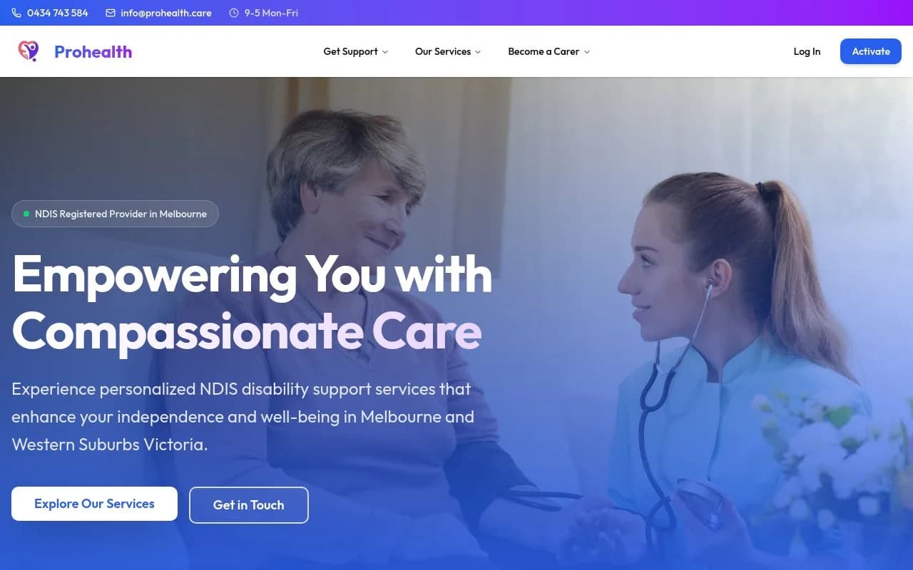 Screenshot of ProHealth website homepage